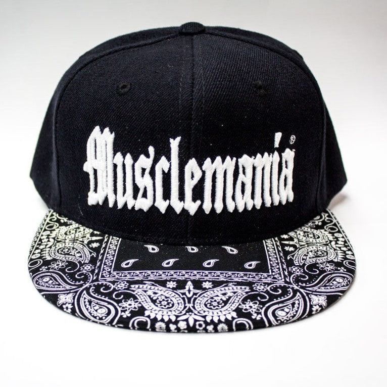 Musclemania® Cap - Bandana Bill, Black Panels, White Gangsta Style Script
