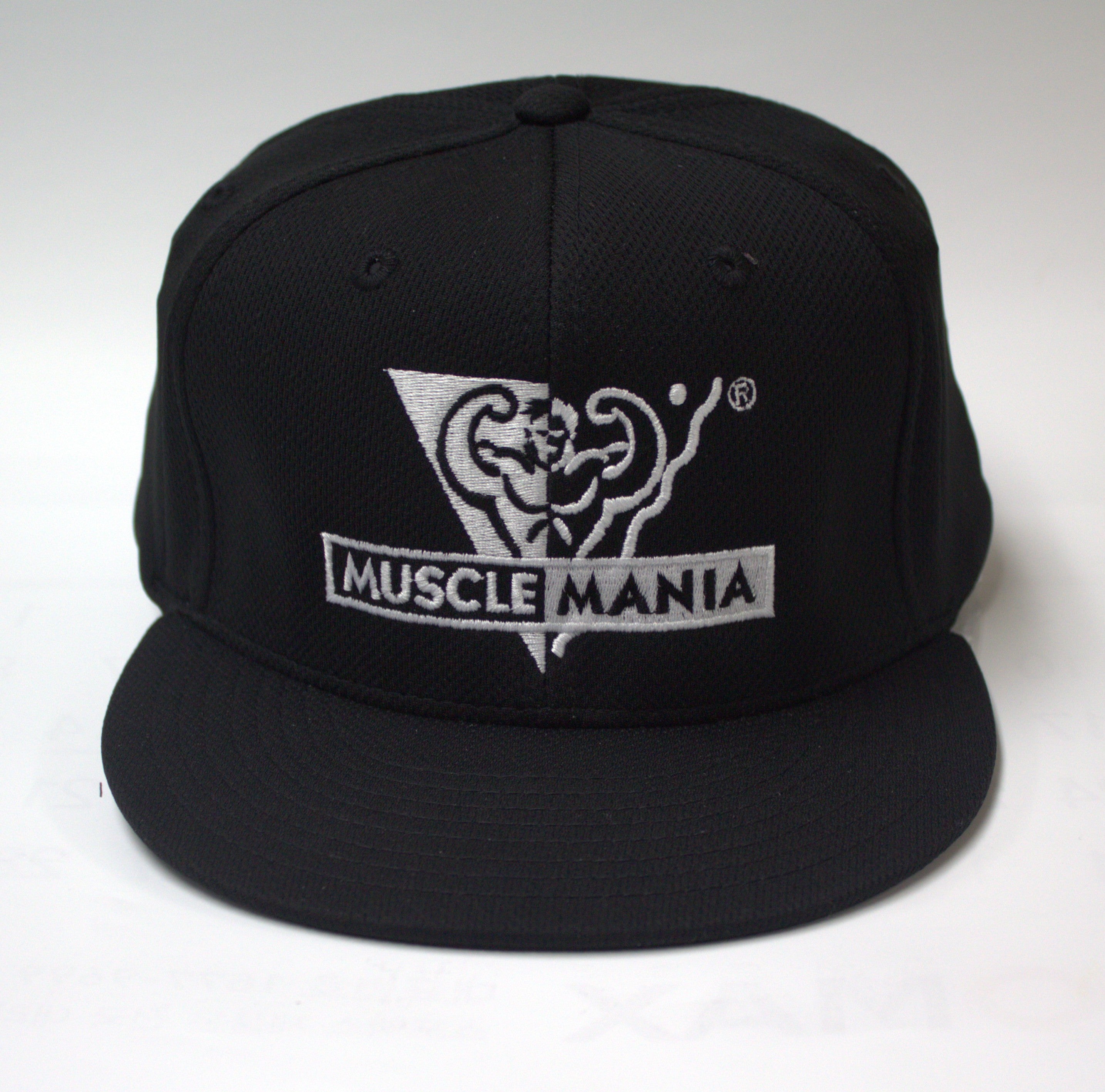Musclemania® Cap - Black Bill & Panels, White Logo