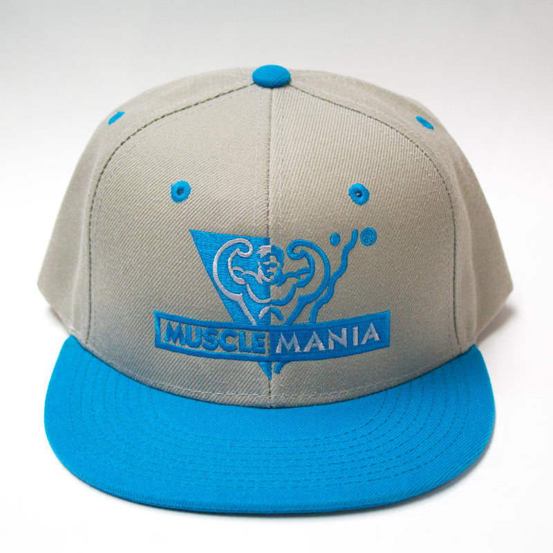 Musclemania® Cap - Turquoise Blue Bill, Grey Panels, Turquoise Blue Logo
